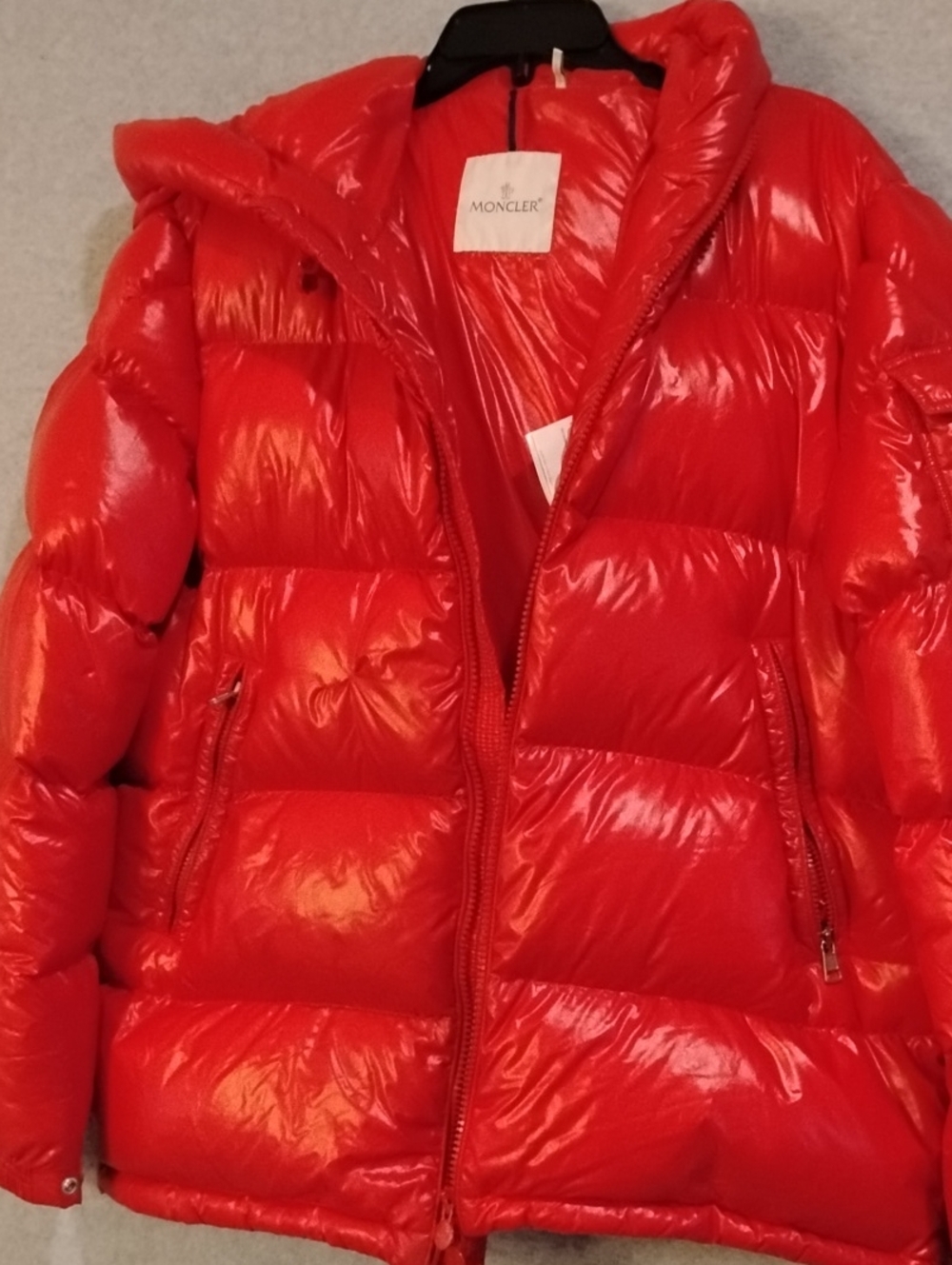 Moncler Shiny Red Quilted Hooded Puffer Jacket